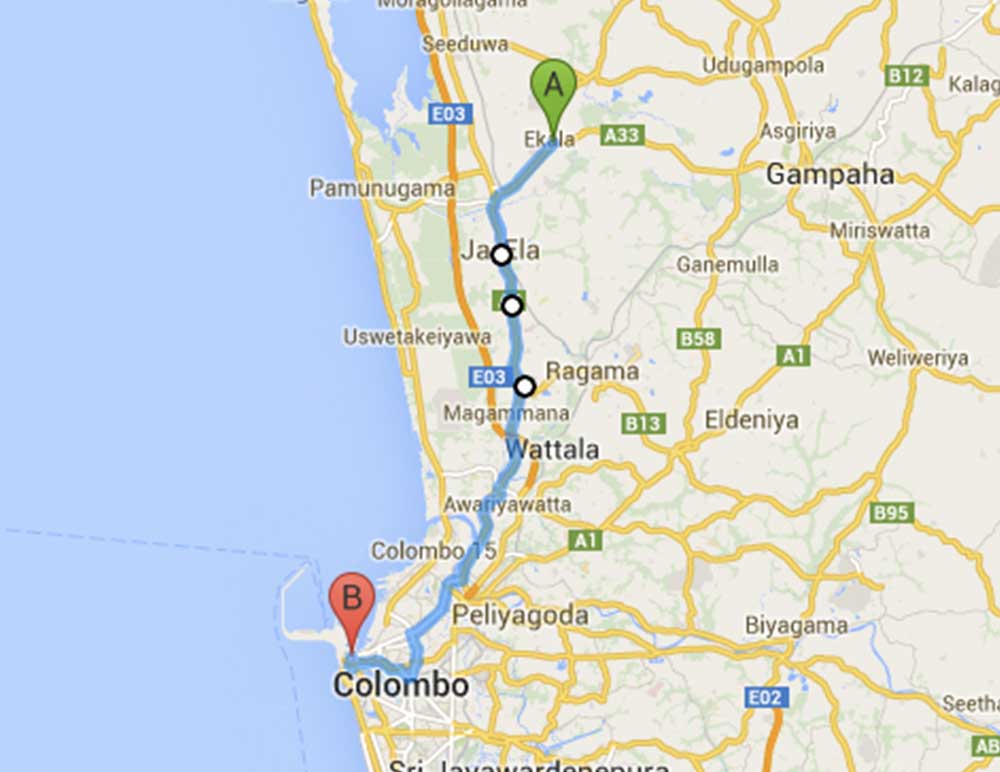 Sri Lanka bus route 187-1 from Ekkala to Fort